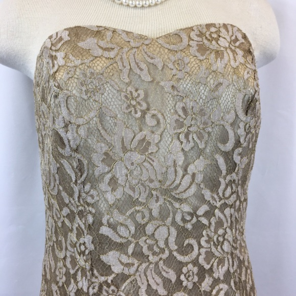 Ann Taylor Gold Lace Sweetheart Neckline Dress 6 - Picture 6 of 8
